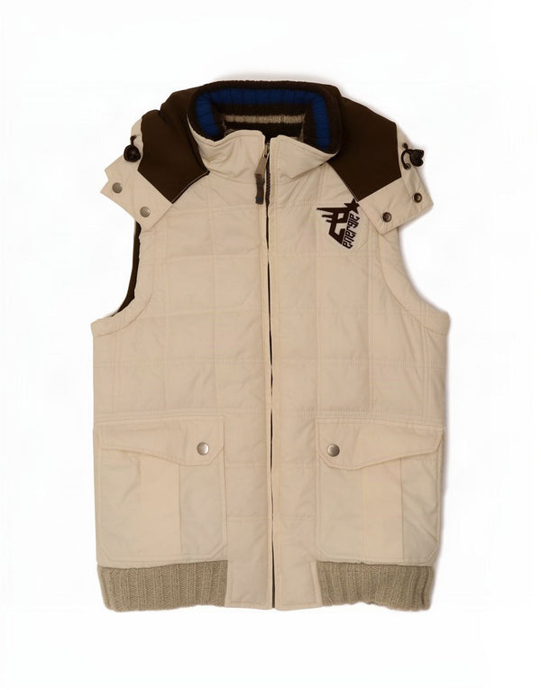 Energie Dame Hooded Polstret Gilet UK 14 Medium White Colourblock Polyamid