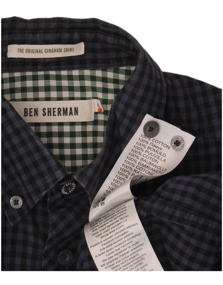 BEN SHERMAN Herreskjorte XS Marineblå Gingham Bomuld