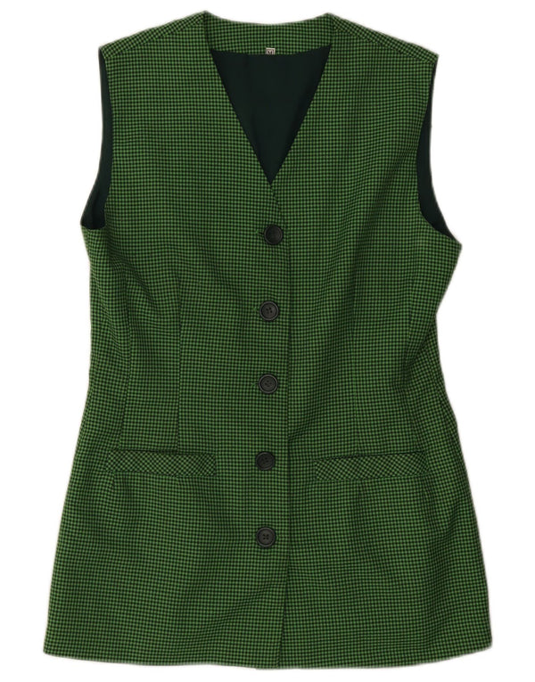 Vintage dame ærmeløs blazerjakke UK 12 Medium Green Houndstooth