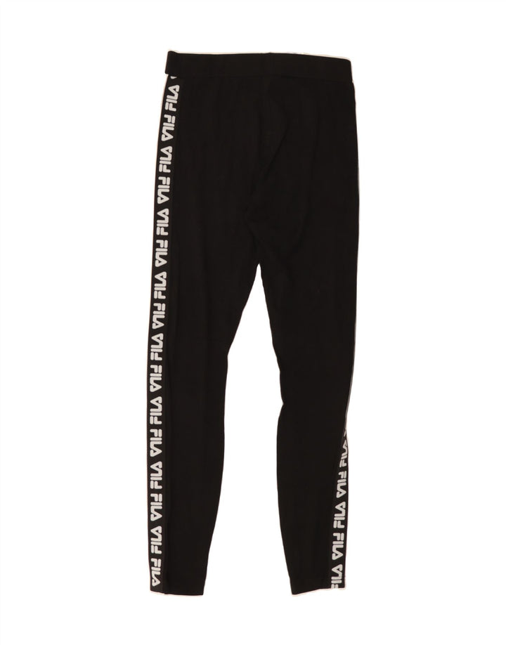FILA Womens Graphic Leggings UK 12 Medium  Black Colourblock Cotton Vintage Fila and Second-Hand Fila from Messina Hembry 