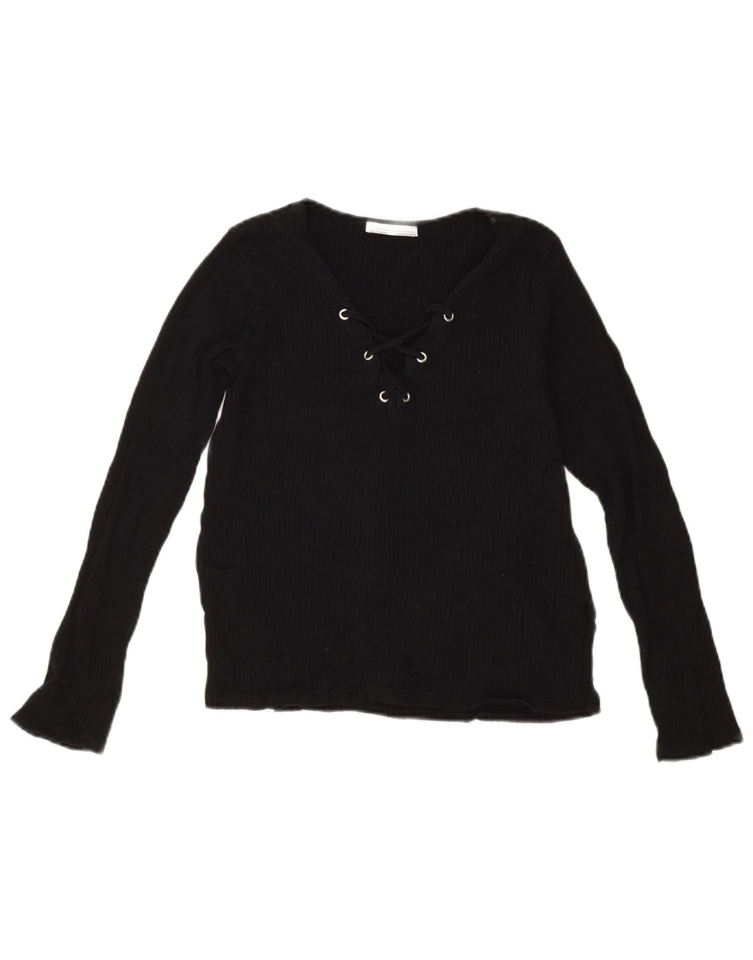 Zara Dame Crop Top Langærmet UK 12 Medium Sort