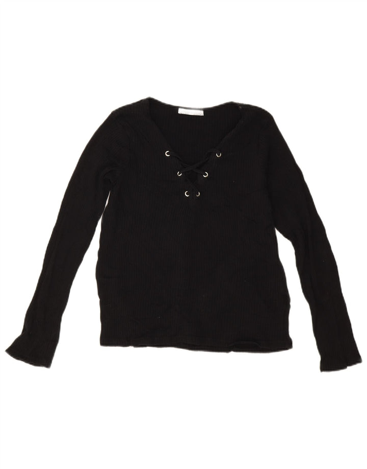 Zara Dame Crop Top Langærmet UK 12 Medium Sort