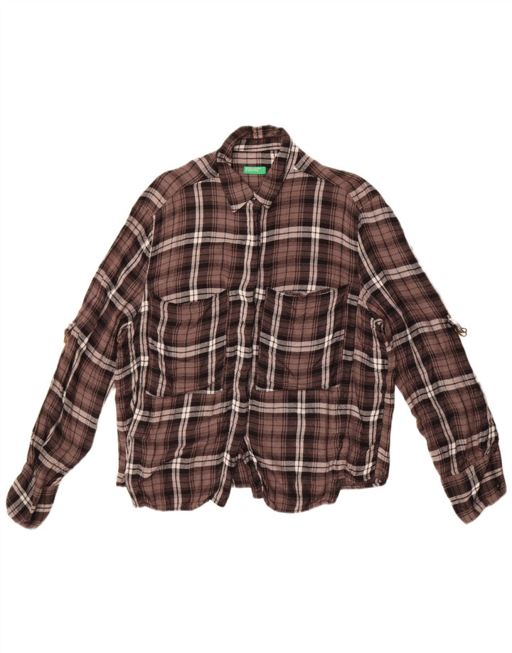 Benetton flannelskjorte til kvinder UK 14 Stor brun ternet