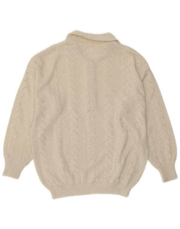 VINTAGE Dame Polo Neck Jumper Sweater UK 14 Medium Off White