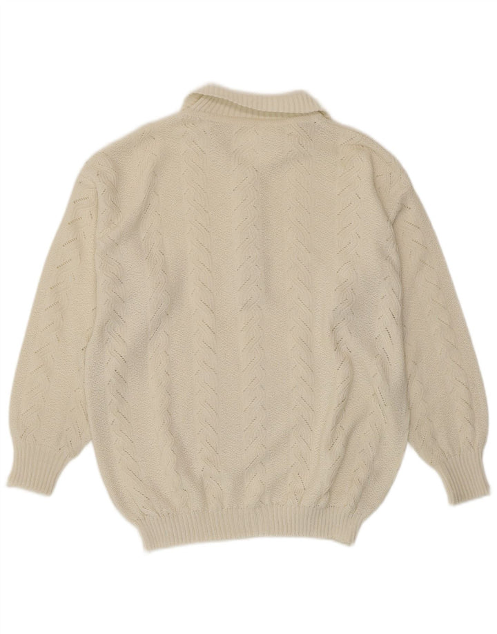 VINTAGE Dame Polo Neck Jumper Sweater UK 14 Medium Off White