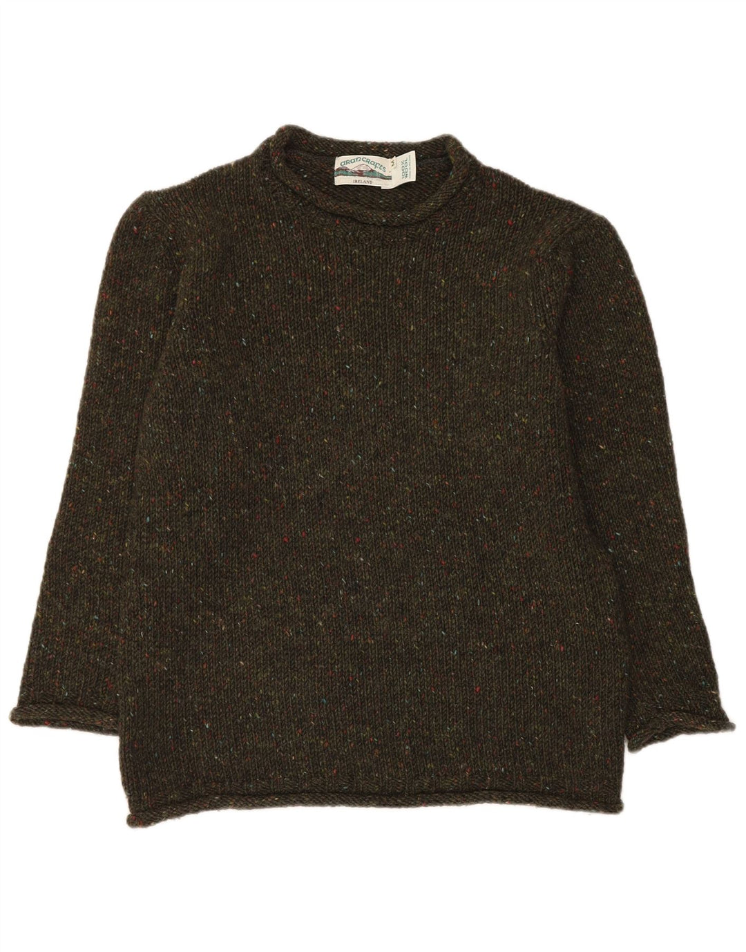 Aran Crafts Herre Boat Neck Jumper Sweater Medium Khaki Flecked Wool