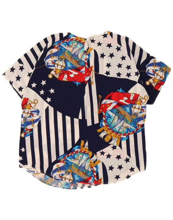 VINTAGE Damebluse Top UK 10/12 Medium Navy Blue Colourblock