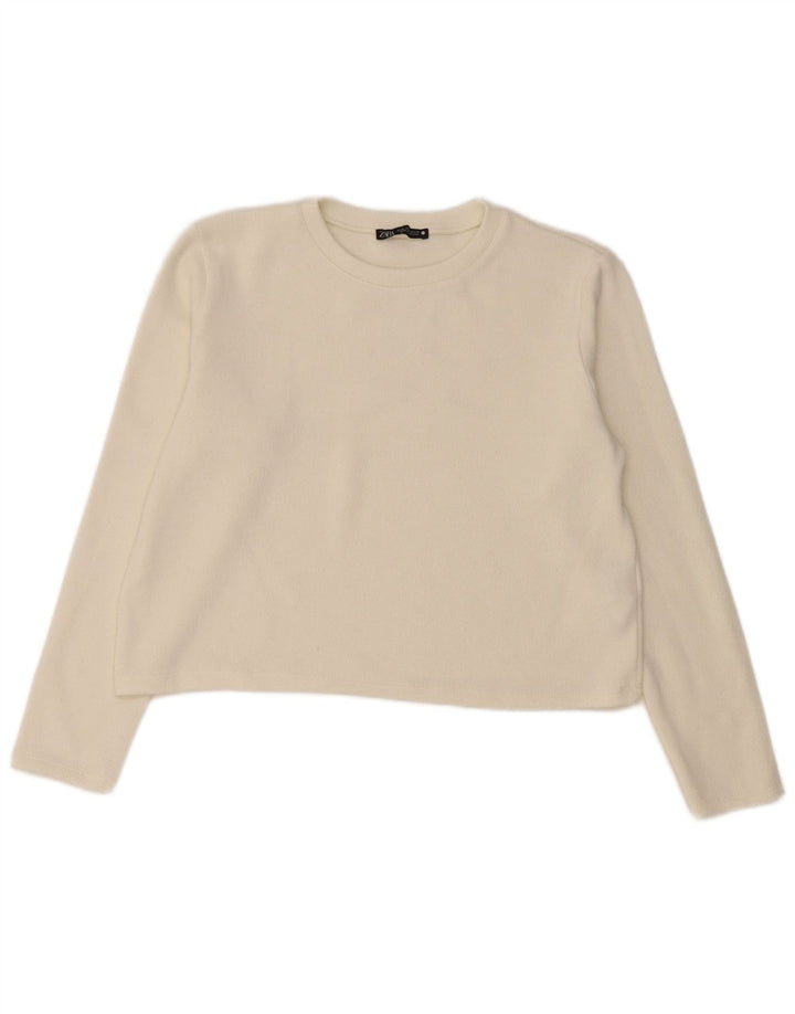 Zara Womens Crop Top Langærmet UK 14 Medium White Polyester