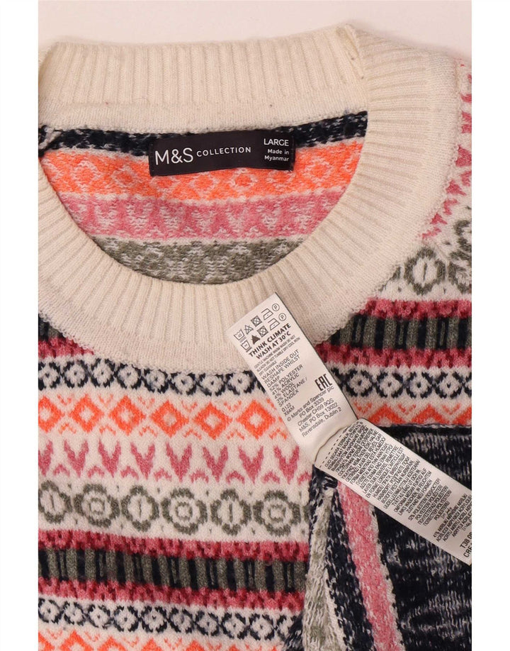 Marks & Spencer Herre Boat Neck Jumper Sweater Large Multicolored Fair Isle