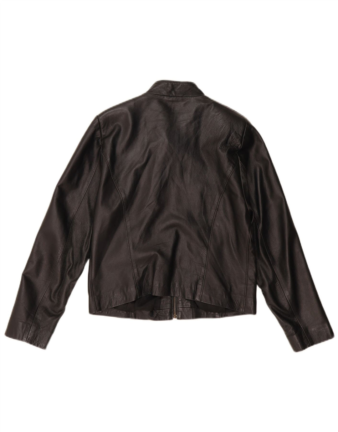 VINTAGE Womens Crop Læderjakke UK 14 Medium Sort Læder