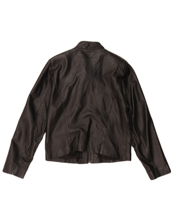 VINTAGE Womens Crop Læderjakke UK 14 Medium Sort Læder