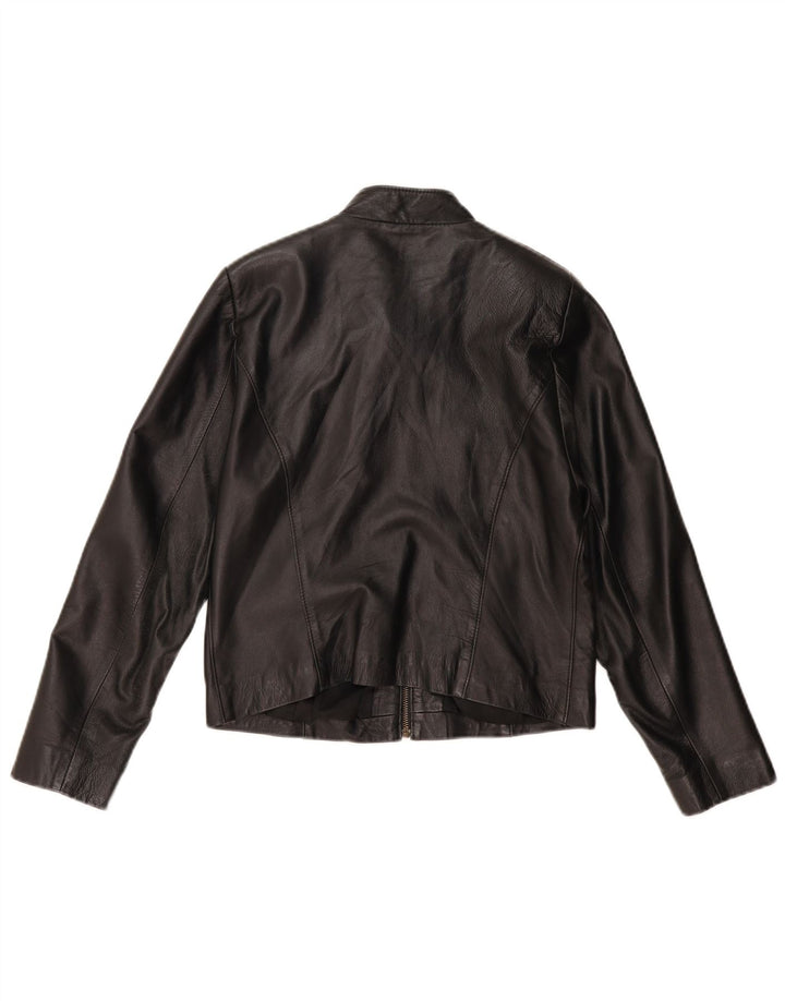 VINTAGE Womens Crop Læderjakke UK 14 Medium Sort Læder