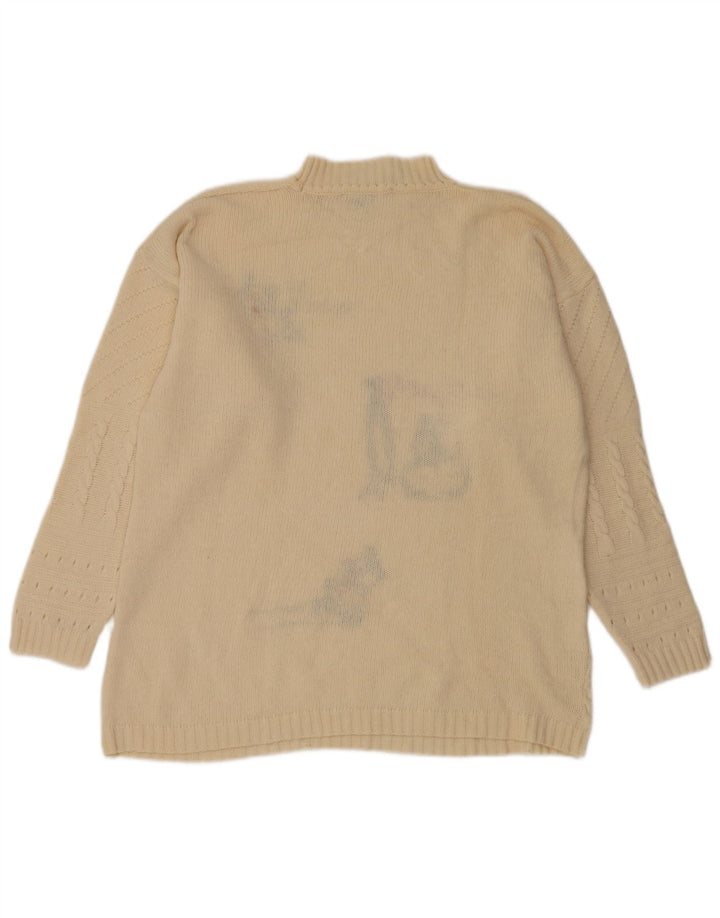 Vintage kvinders grafisk skildpaddehals sweater UK 14 Medium Off White