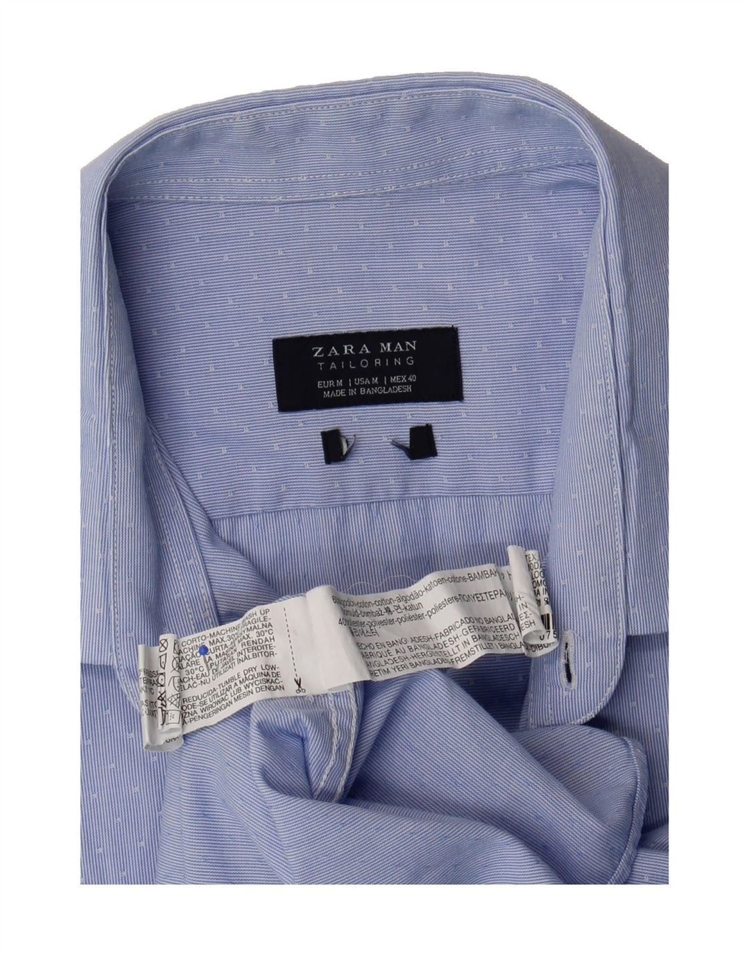 ZARA Mens Shirt Medium Blue Spotted Cotton Vintage Zara and Second-Hand Zara from Messina Hembry 