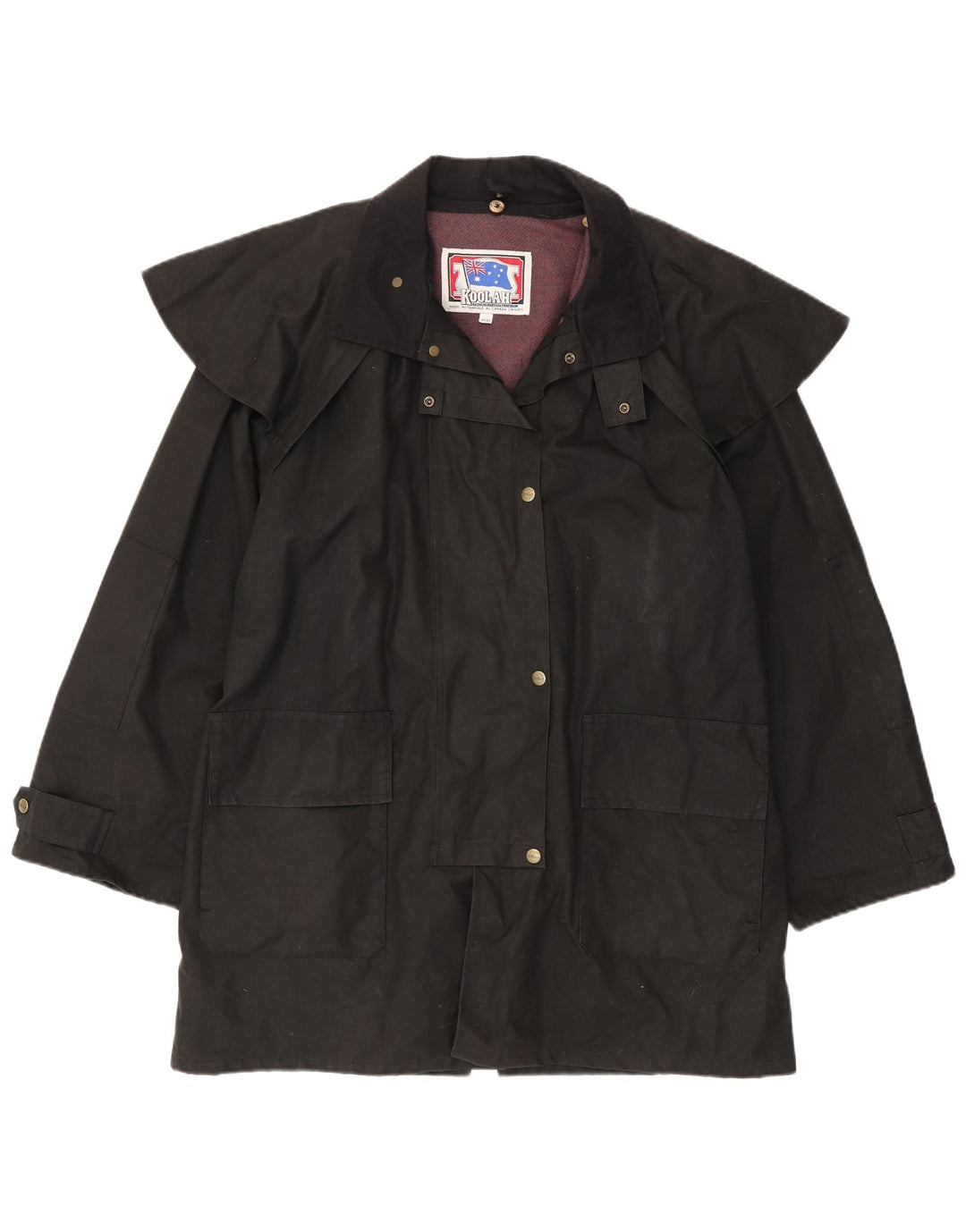 Koolah Womens Oversized voksbehandlet bomuld Capelet Coat UK 14 Medium Black