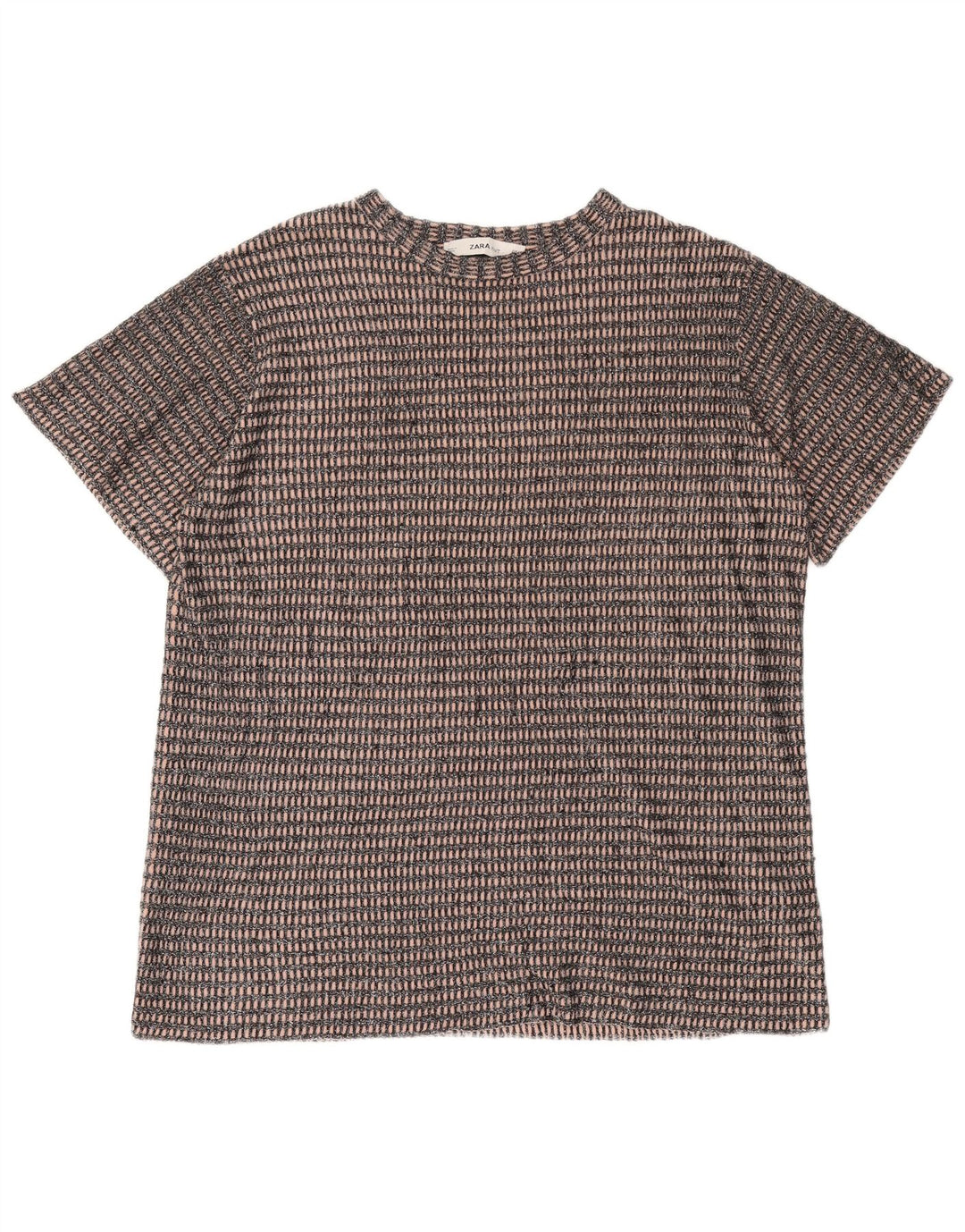 Zara Dame Oversized T-Shirt Top UK 14 Medium Sort Stribet Polyester