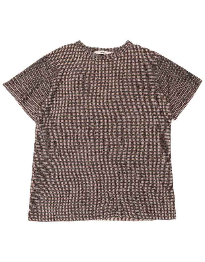 Zara Dame Oversized T-Shirt Top UK 14 Medium Sort Stribet Polyester