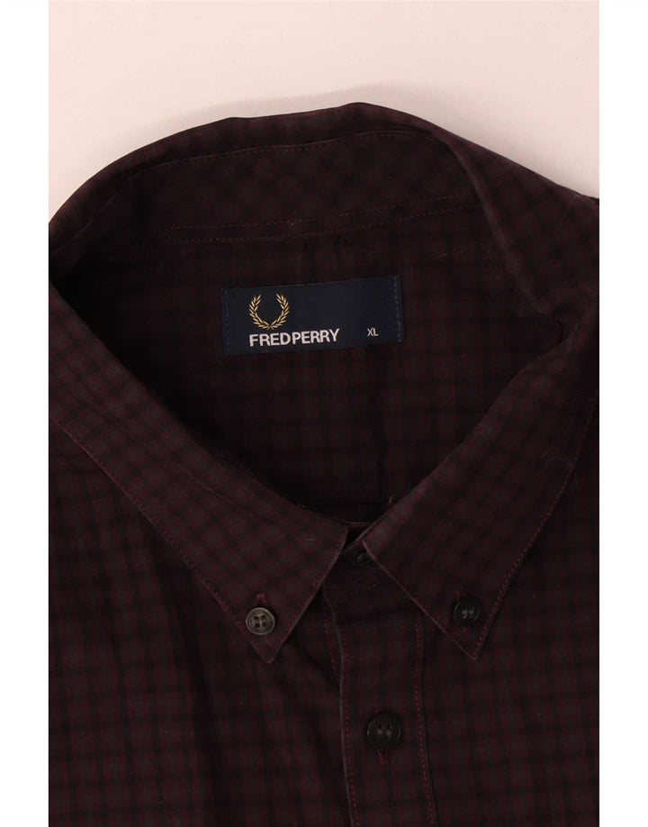 Fred Perry herreskjorte XL Burgundy ternet bomuld