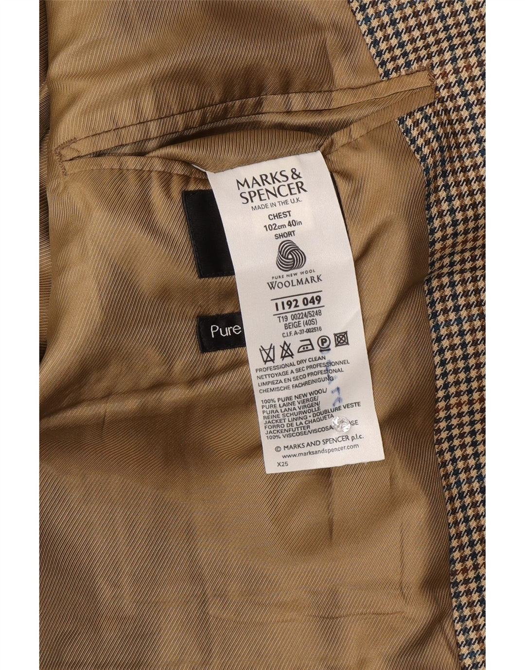 Marks & Spencer Herre 2-knaps blazerjakke UK 40 Medium Beige ternet uld