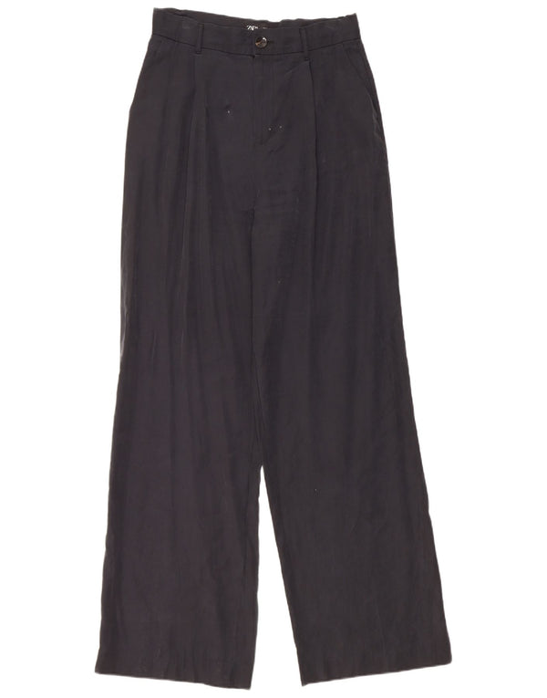 Zara Womens High Waist Wide Leg Chino Trousers Medium W28 L32 Navy Blue
