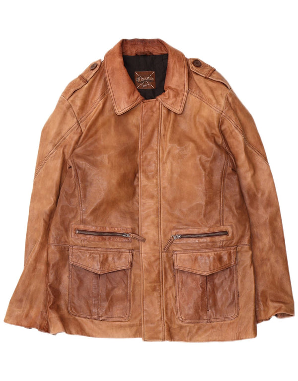 Classics Mens Military Leather Jacket IT 50 Large Brown Leather