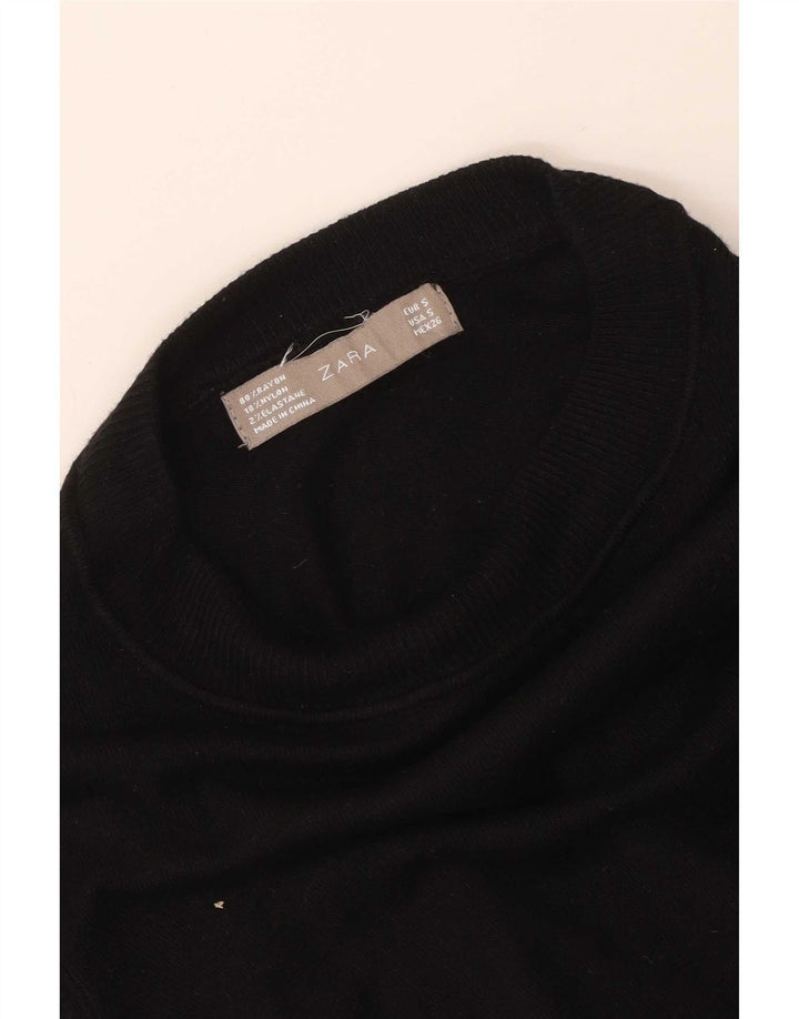 Zara Dame Turtle Neck Jumper Sweater UK 8 Small Black Rayon