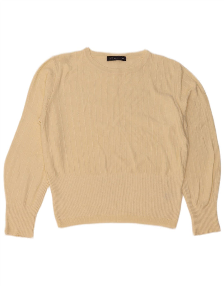 Marks & Spencer Womens Crew Neck Jumper Sweater UK 12 Medium Beige Viscose