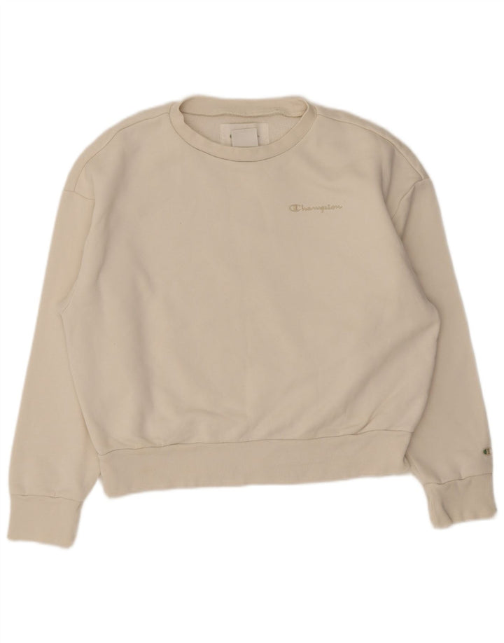 Champion Womens Oversized Sweatshirt Jumper UK 16 Large Off White Bomuld