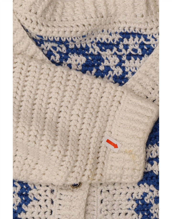 VINTAGE Womens Cardigan Sweater UK 16 Large White Colourblock