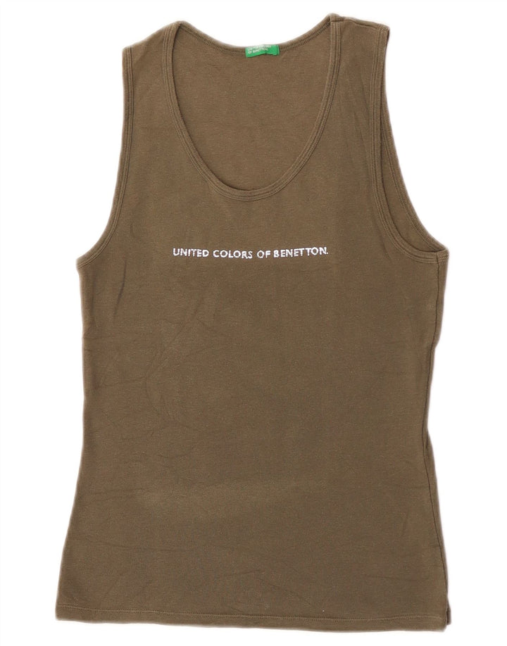 Benetton Womens Grafisk Vest Top UK 8 Small Khaki