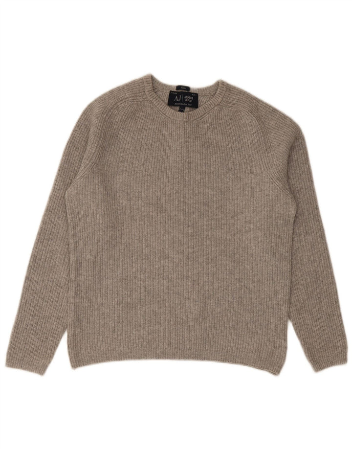 Armani Herre Slim Fit Jumper Sweater med rund hals Stor grå bomuld