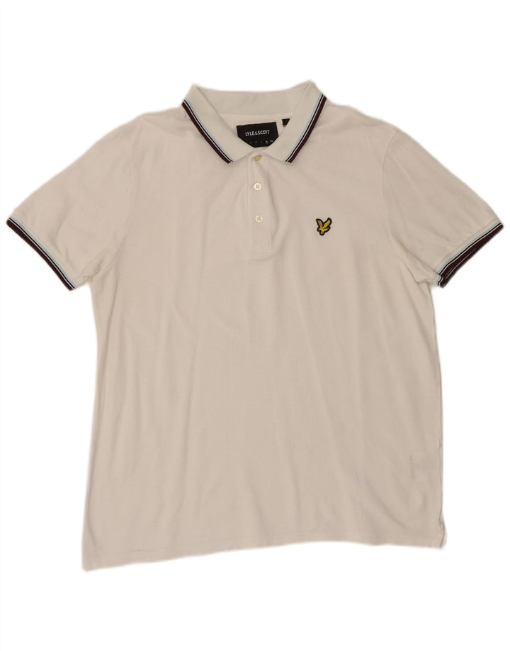 Lyle & Scott herre poloshirt XL hvid stribet bomuld
