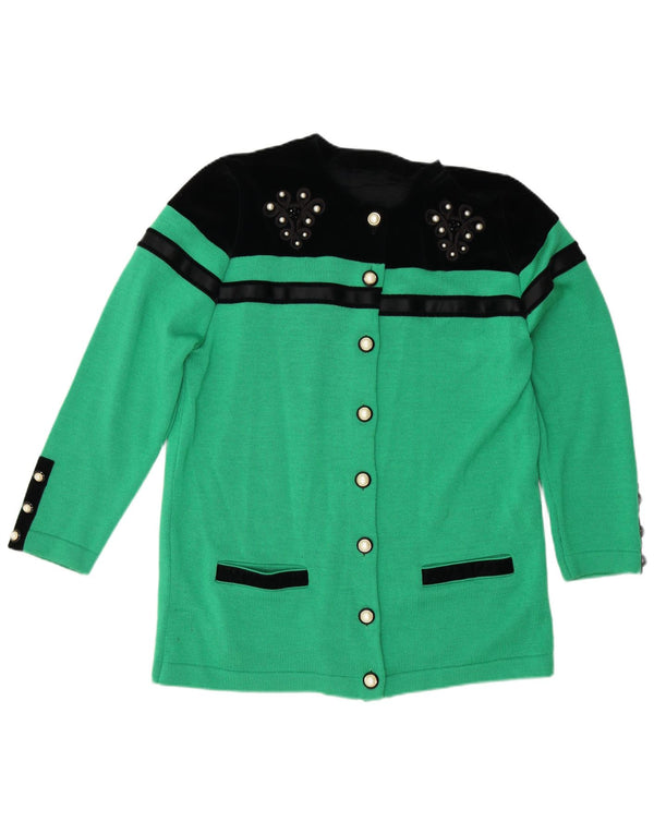 Vintage dame cardigan sweater UK 16 Large Green Colourblock