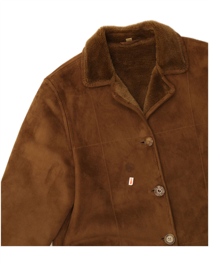 VINTAGE Womens Sherpa Overcoat UK 14 Large Brown Polyester Vintage Vintage and Second-Hand Vintage from Messina Hembry 