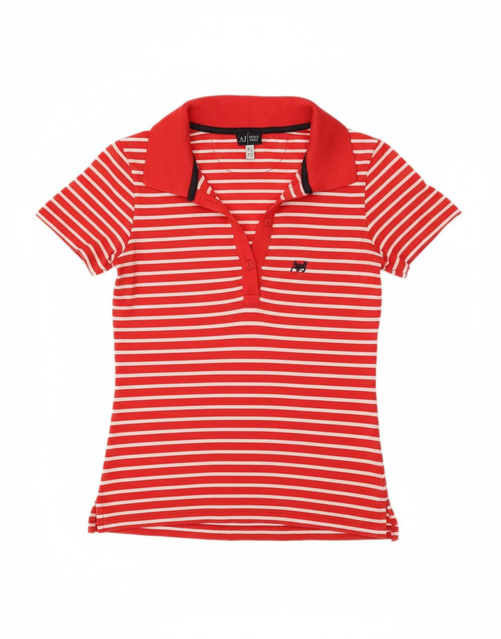 ARMANI JEANS Womens Polo Shirt US 6 Medium Red Striped