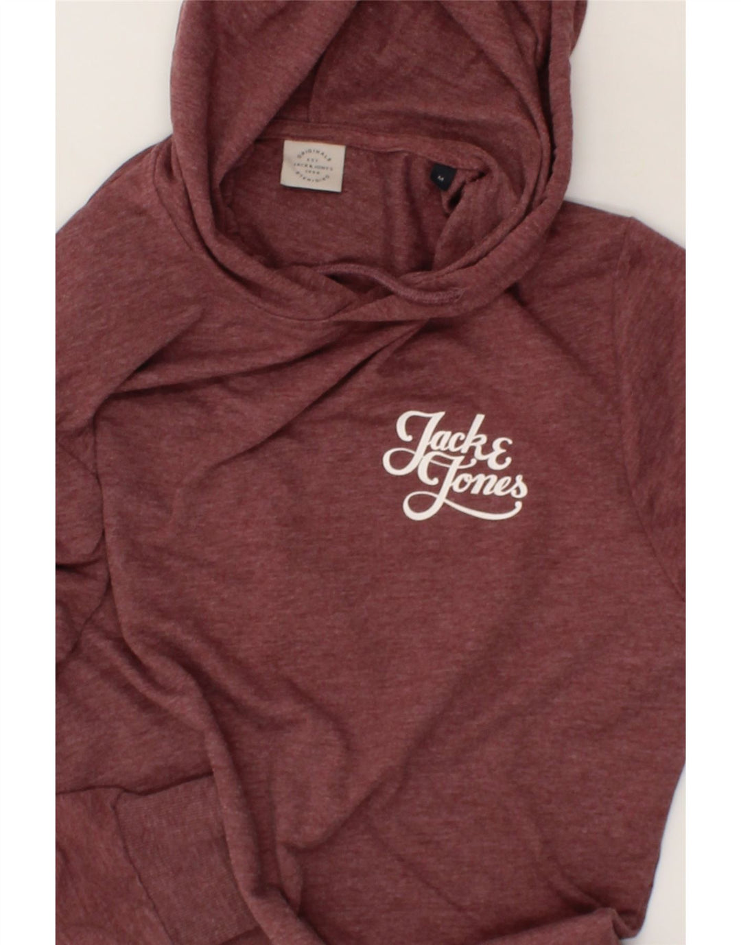 JACK & JONES Mens Hoodie Jumper Medium Maroon Polyester Vintage Jack & Jones and Second-Hand Jack & Jones from Messina Hembry 