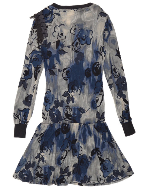 Liu Jo Dame Langærmet Drop Waist Dress UK 12 Medium Blue Floral Viscose