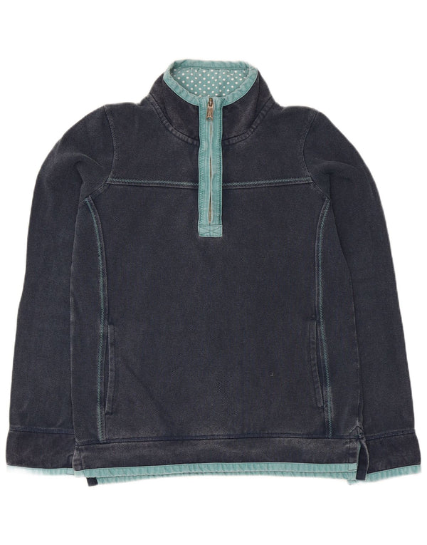 Fat Face Dame Zip Neck Sweatshirt Jumper UK 8 Small Navy Blue Bomuld