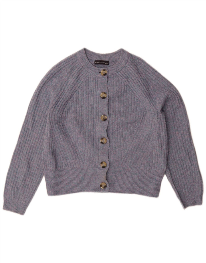 Marks & Spencer Dame Crop Cardigan Sweater UK 14 Medium Blue Flecked