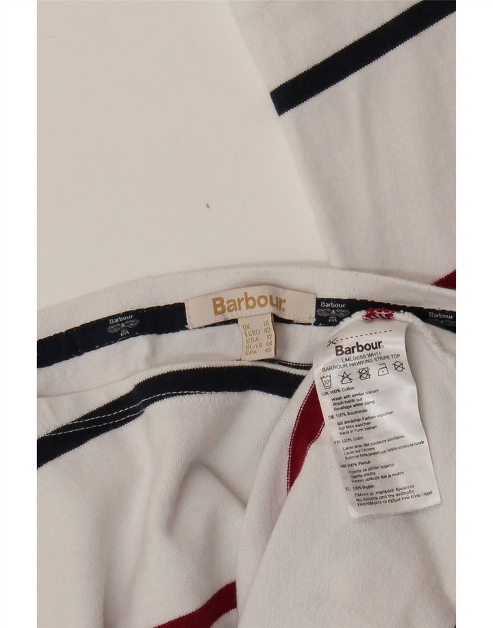 BARBOUR Dame Top Langærmet UK 16 Stor hvid stribet bomuld