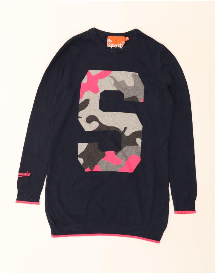 Superdry Womens Longline sweater med rund hals, UK 12 Medium Navy Blue