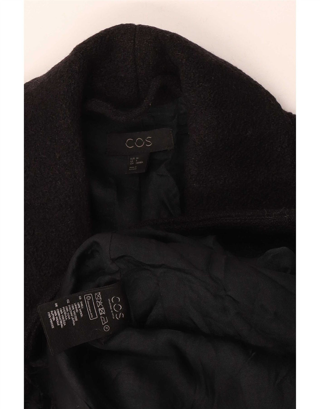 Cos Dame Overfrakke EU 34 XS Sort Uld