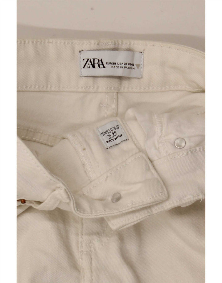 Zara Dame Flared Jeans EU 38 Small W28 L26 Hvid Bomuld
