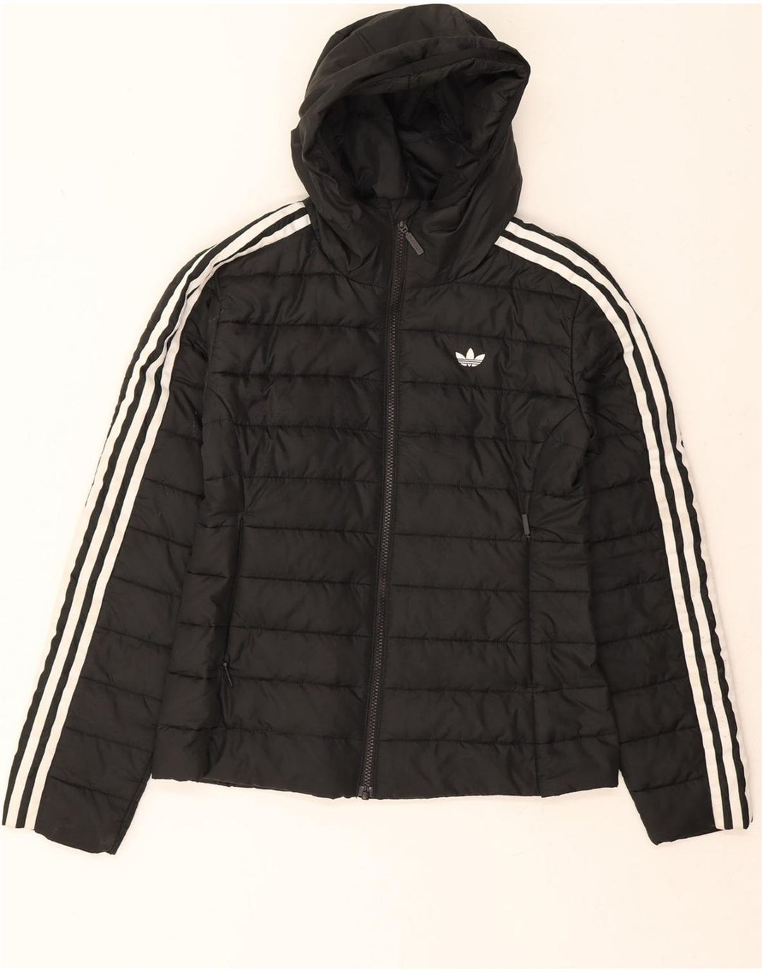 ADIDAS Womens Hooded Padded Jacket UK 8 Small  Black Polyester Vintage Adidas and Second-Hand Adidas from Messina Hembry 