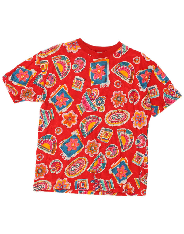 Benetton piger grafisk t-shirt top 13-14 år XL rød blomster bomuld