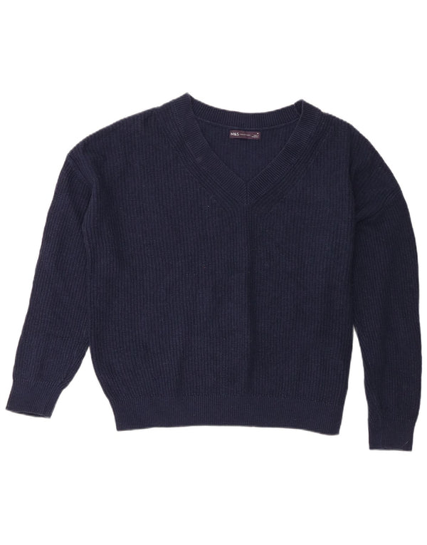 Marks & Spencer Dame V-hals sweater UK 14 Medium Navy Blue