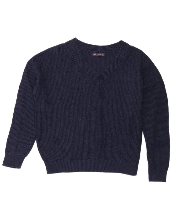 Marks & Spencer Dame V-hals sweater UK 14 Medium Navy Blue