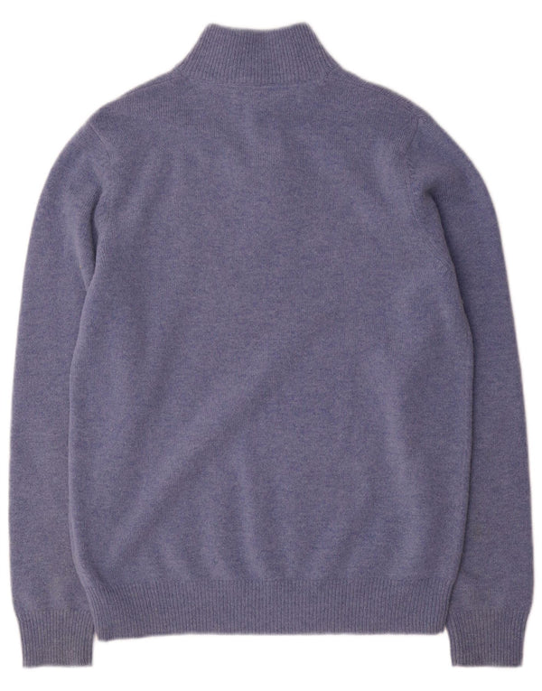 Besætningstøj Herre Button Neck Jumper Sweater Medium Blue Wool