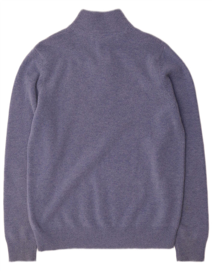 Besætningstøj Herre Button Neck Jumper Sweater Medium Blue Wool