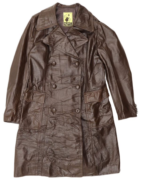 Vintage Womens Leather Coat UK 14 Medium Brown